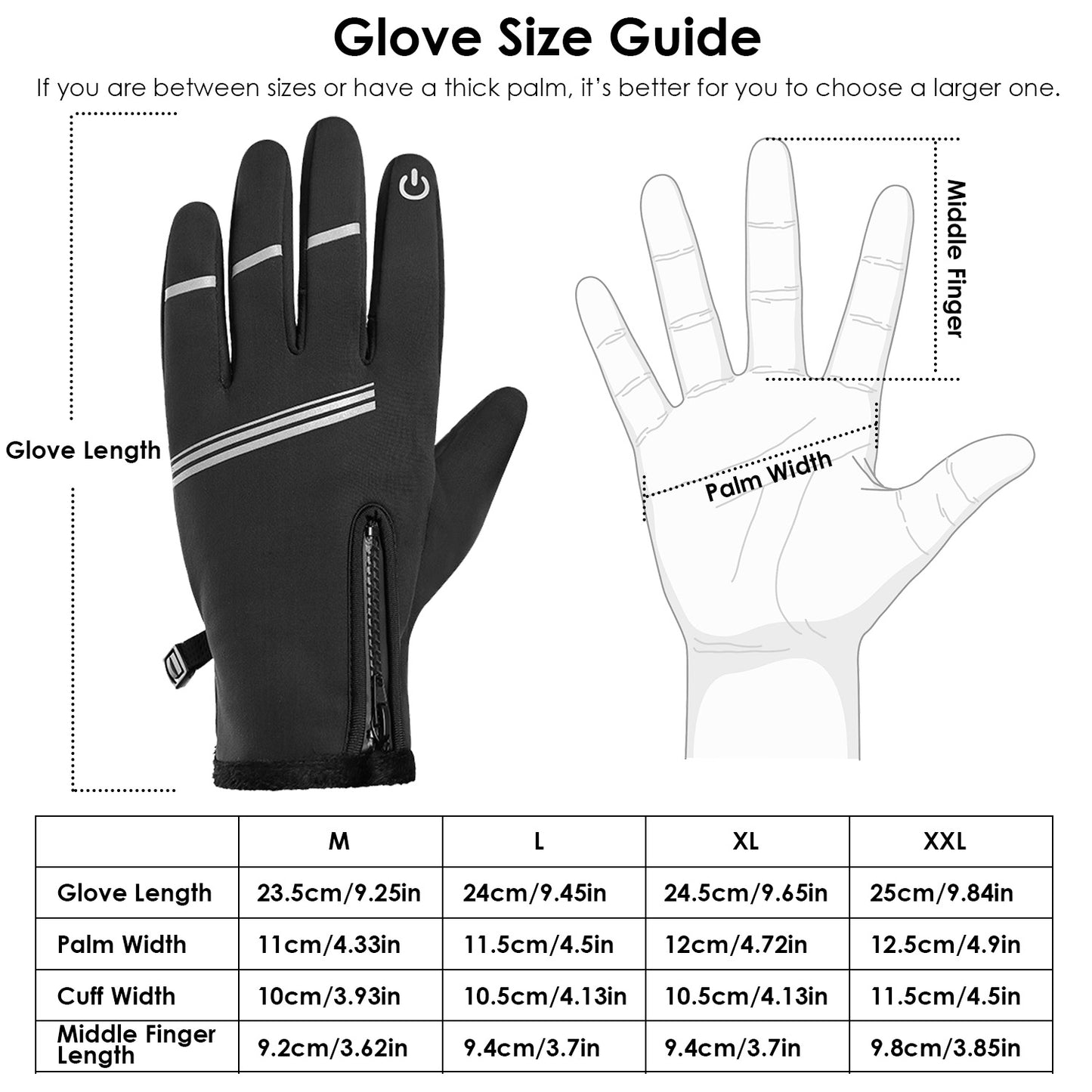 1Pair Winter Gloves Touchscreen Thermal Windproof Fleece Lined Gloves For Winter Running L Size