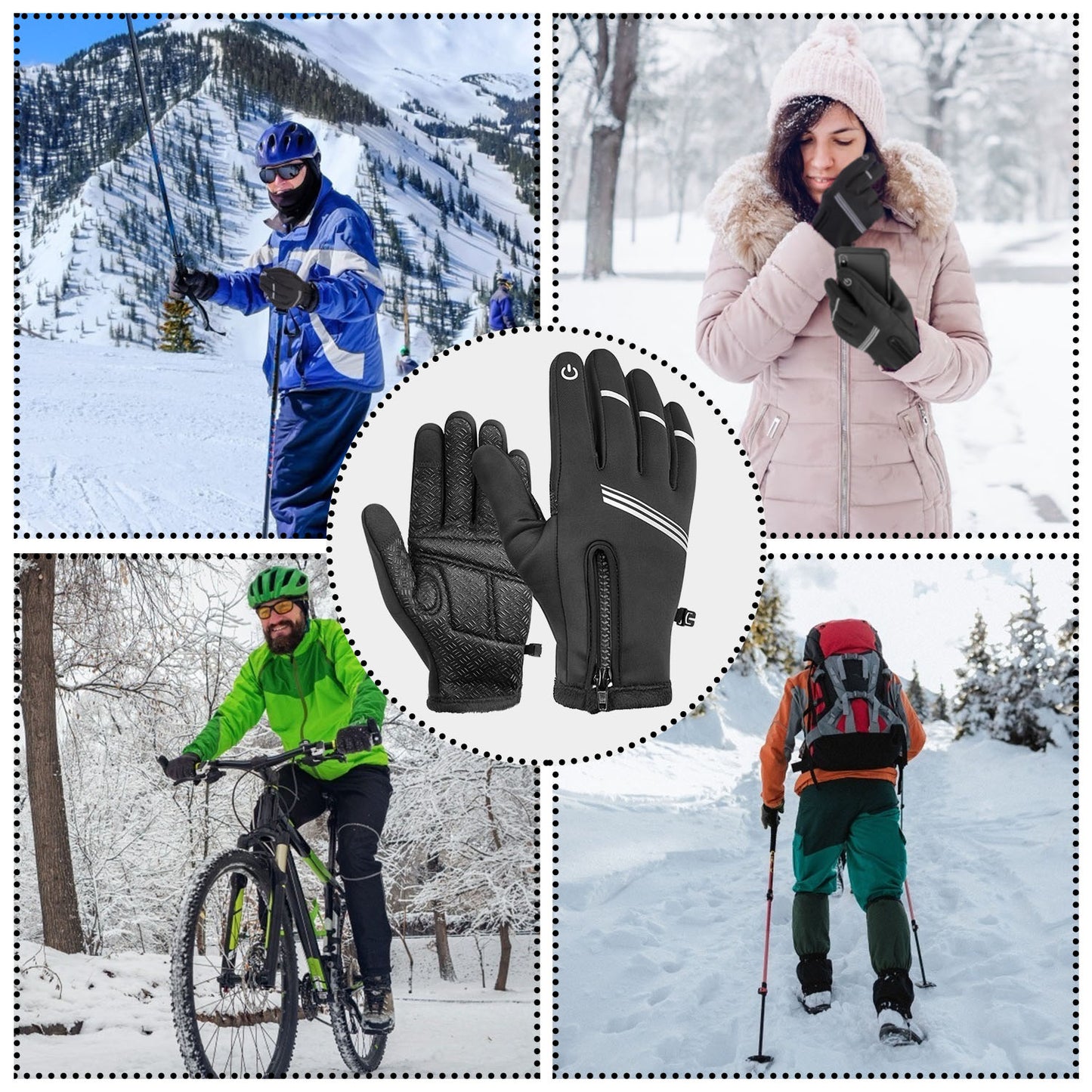 1Pair Winter Gloves Touchscreen Thermal Windproof Fleece Lined Gloves For Winter Running L Size