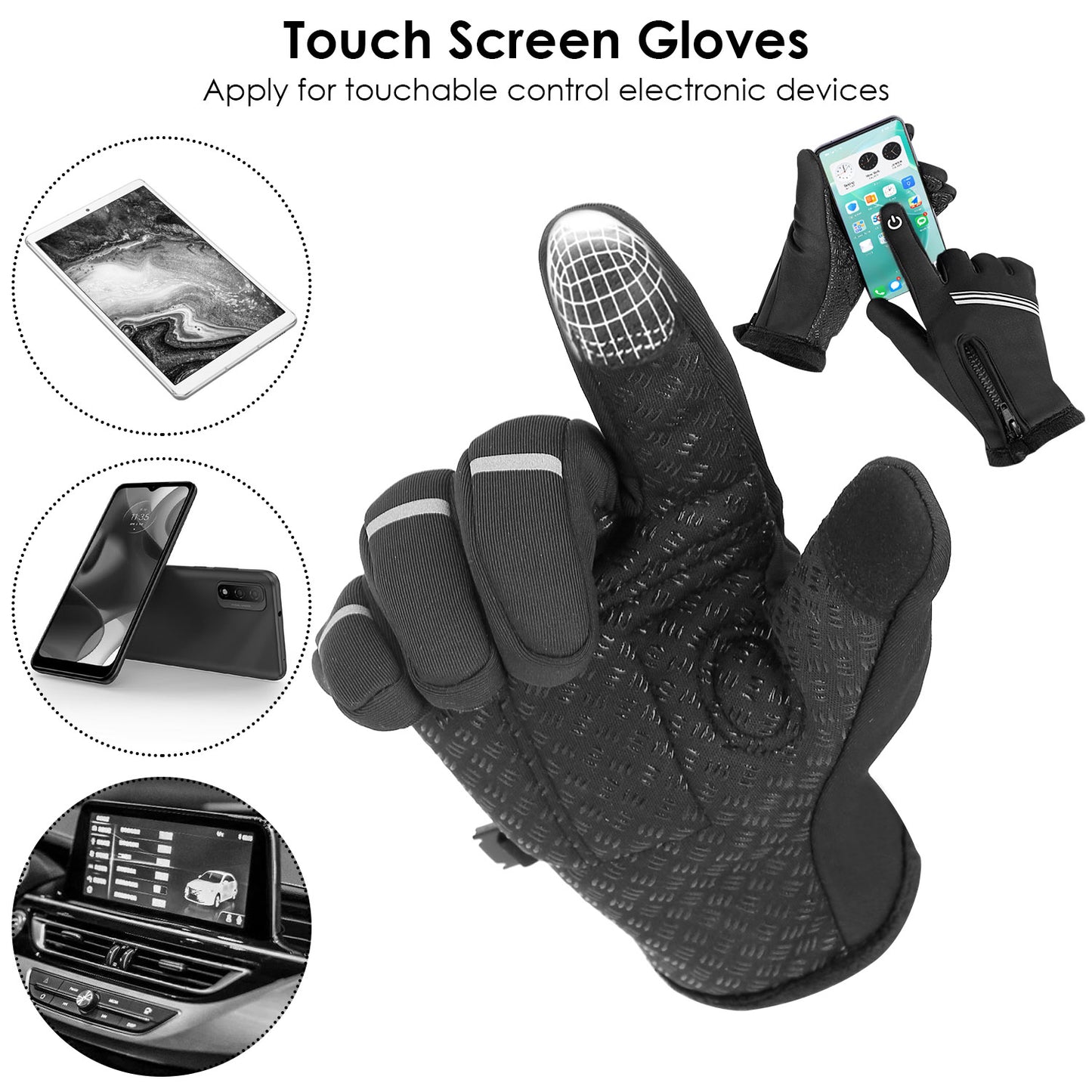 1Pair Winter Gloves Touchscreen Thermal Windproof Fleece Lined Gloves For Winter Running L Size