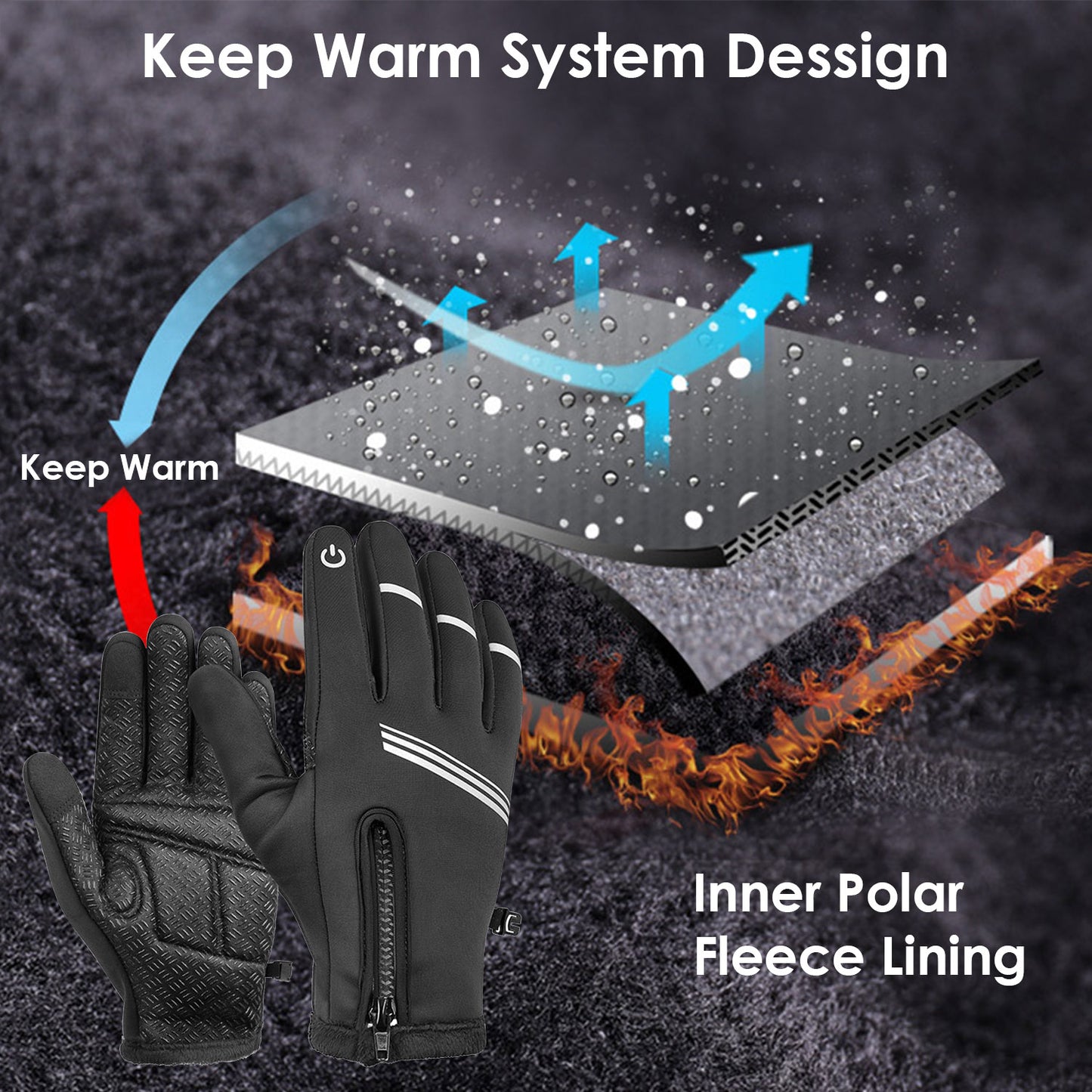 1Pair Winter Gloves Touchscreen Thermal Windproof Fleece Lined Gloves For Winter Running L Size