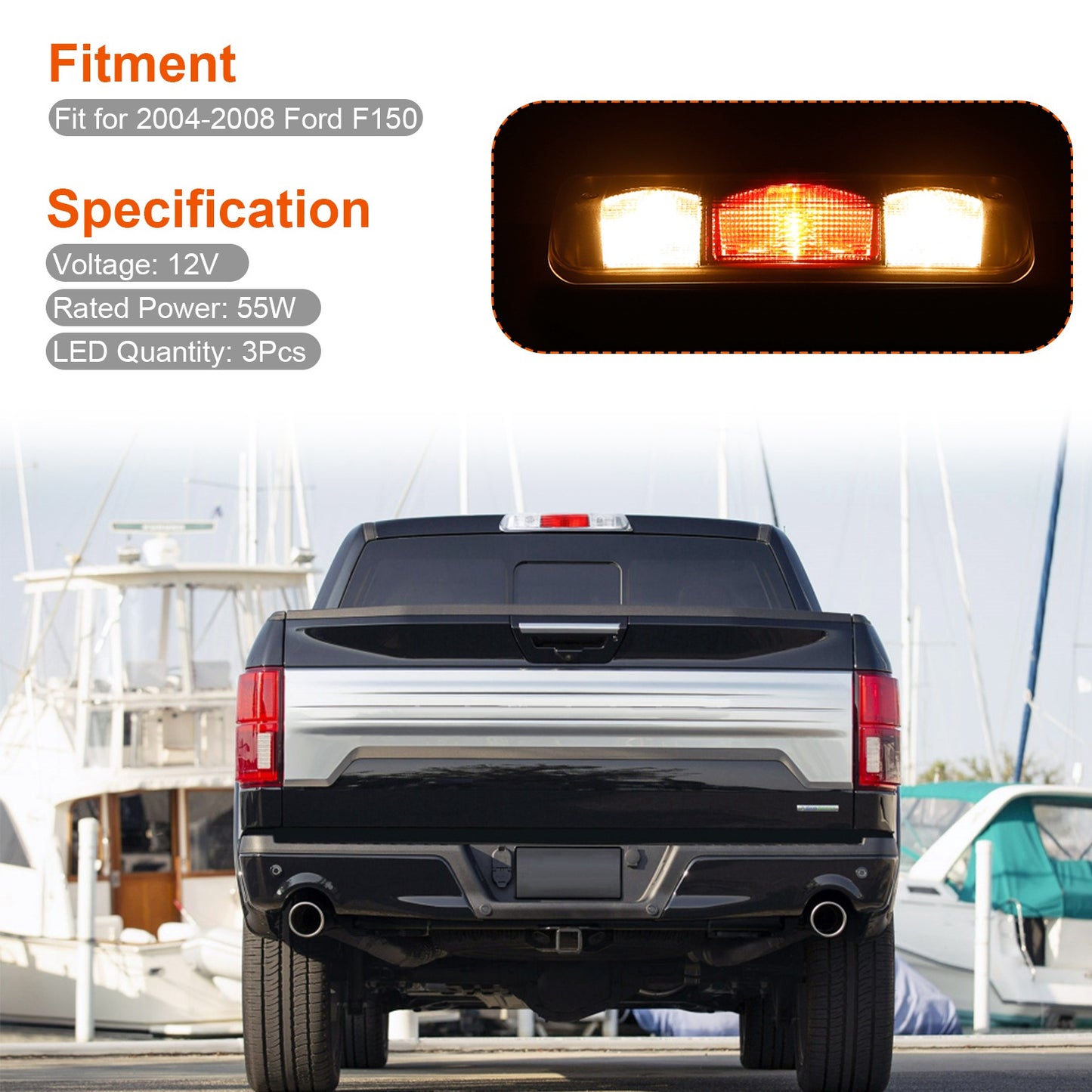 Fit For 2004-2008 Ford F150 Third Brake Tail Light Cargo Lamp Bar Rear Center High Mount Stop Light