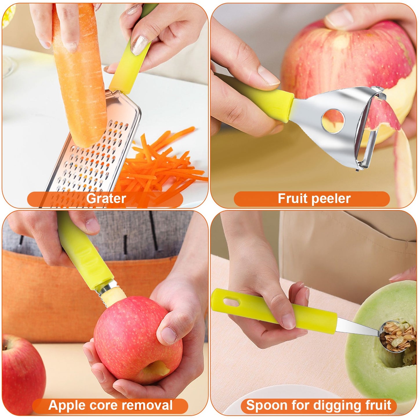 34 Pcs Kitchen Cooking Utensils Set Stainless Steel Kitchen Gadget Tools Core Removal Potato Peeler Whisk Pizza Cutter Steak Knife