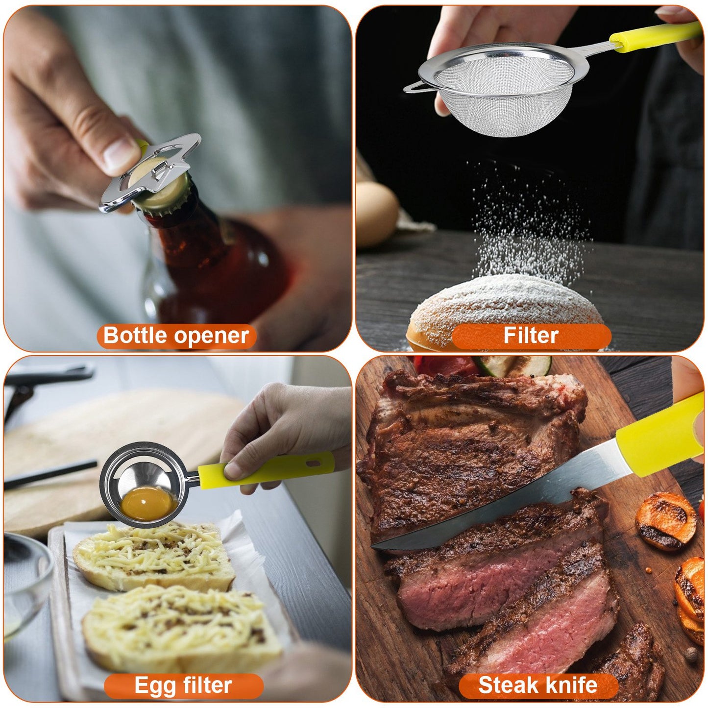 34 Pcs Kitchen Cooking Utensils Set Stainless Steel Kitchen Gadget Tools Core Removal Potato Peeler Whisk Pizza Cutter Steak Knife