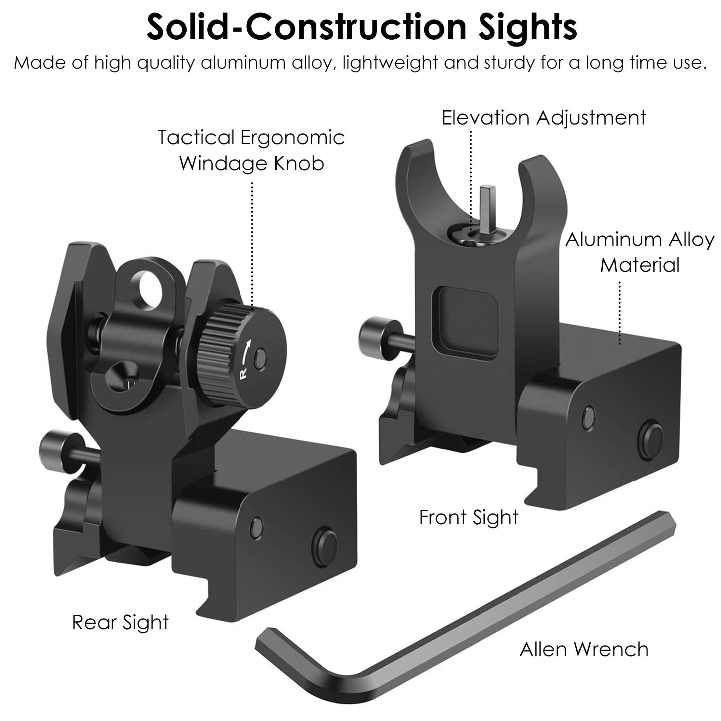 Flip Up Rear Front Sights Aluminum Alloy Tactical Folding Back Up Sight Set Fits For Picatinny Weaver Rails