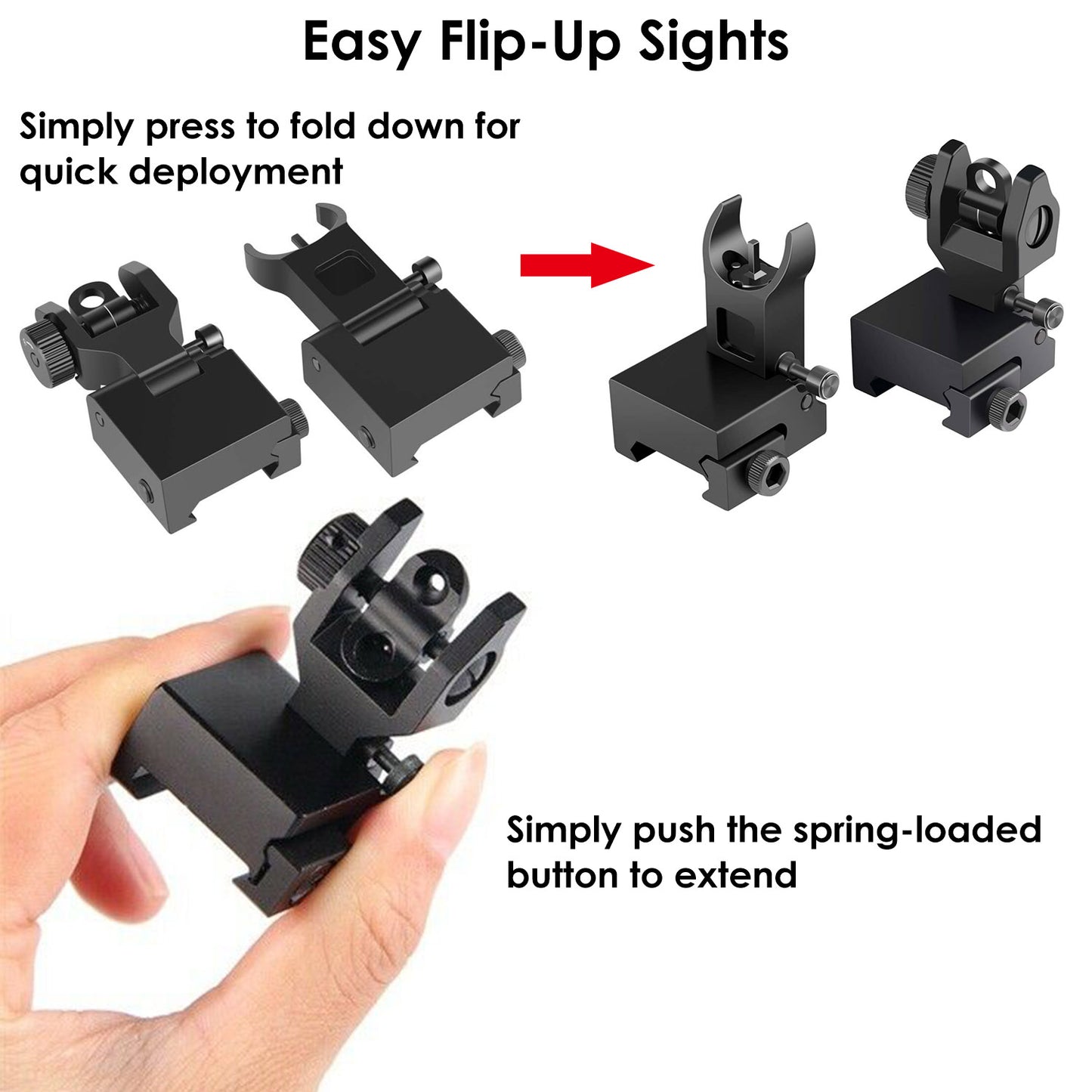 Flip Up Rear Front Sights Aluminum Alloy Tactical Folding Back Up Sight Set Fits For Picatinny Weaver Rails