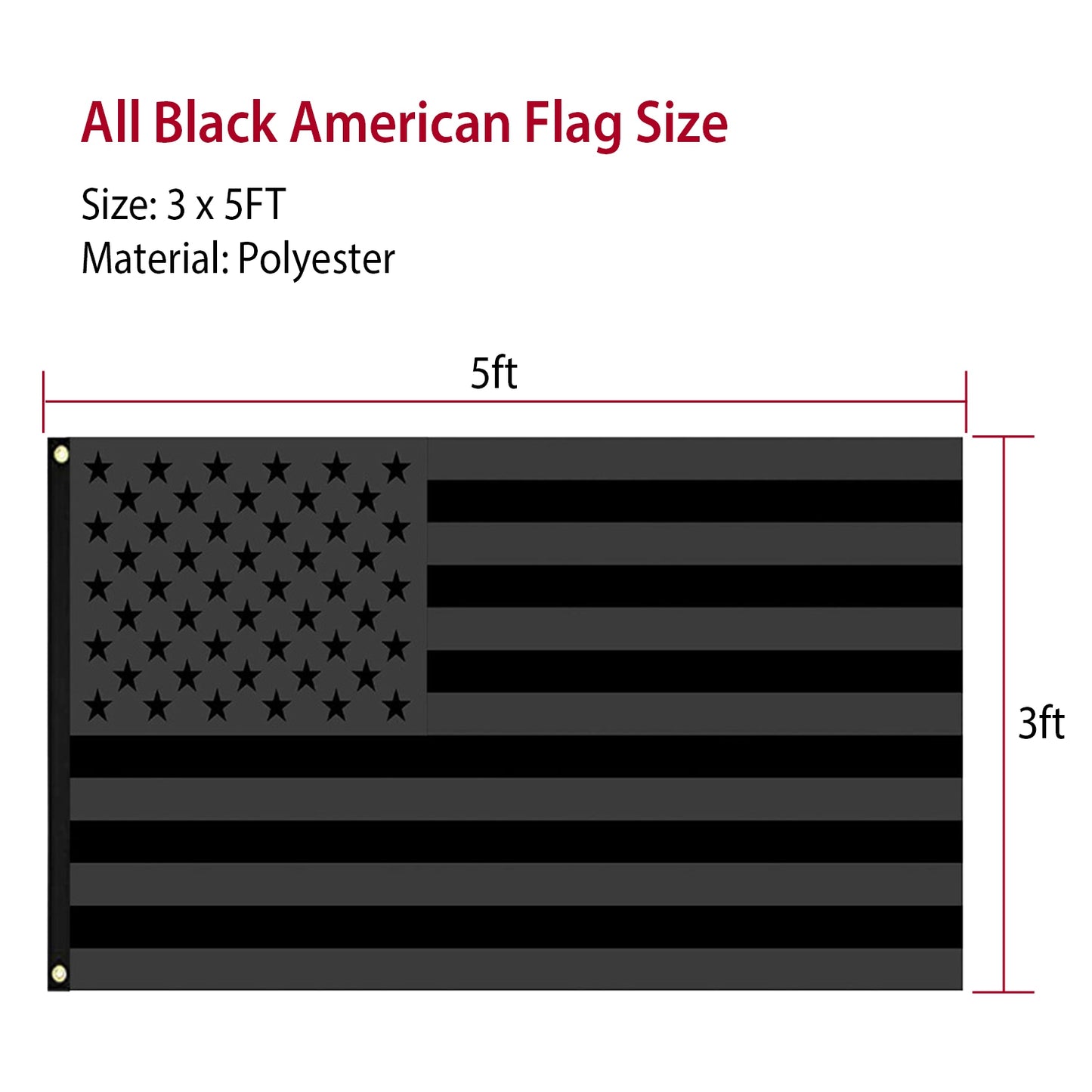 All Black American Flag 3x5FT UV Protection Black US Flag Double Side Printing Fade Resistant Black USA Flag with Brass Grommets