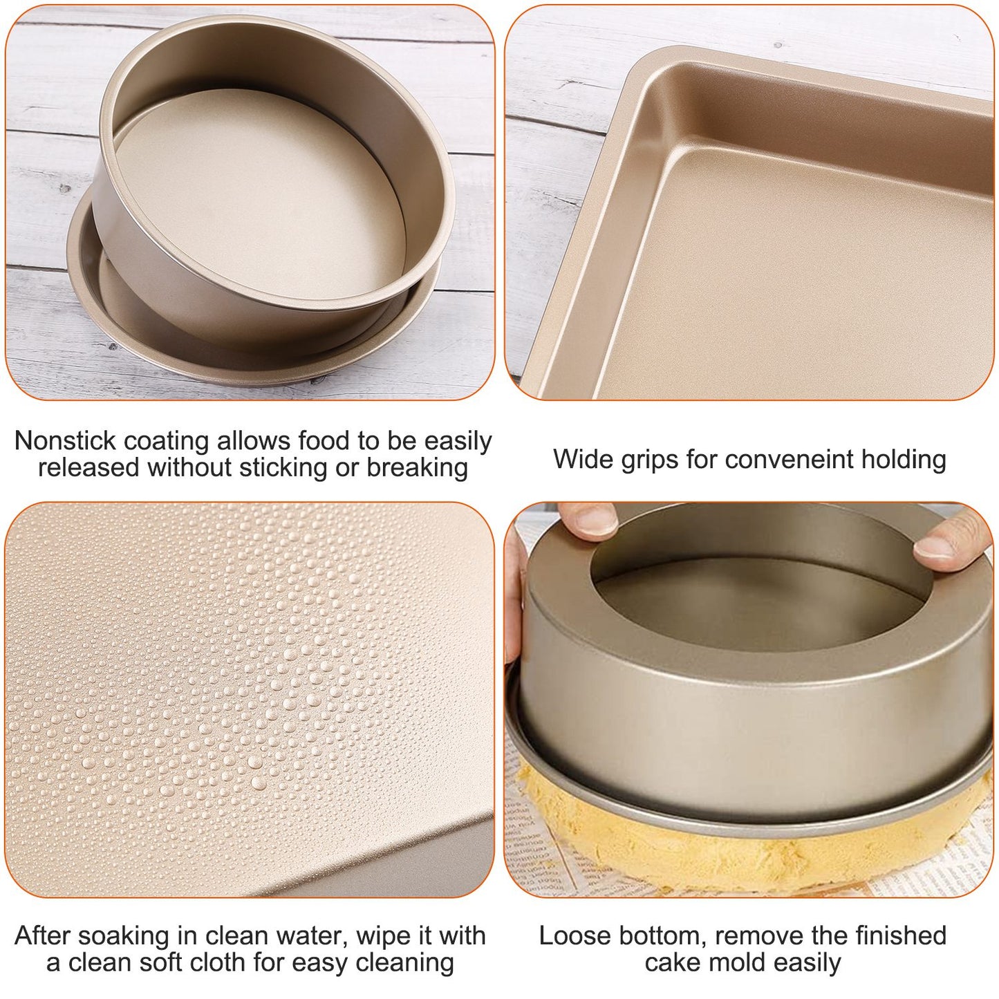 5Pcs Nonstick Bakeware Set Baking Tray Ovenware Sheet Kit w/ 6-Cup Muffin Pan Square Pan Loaf Pan Pizza Pan Live Bottom Round Cake Pan