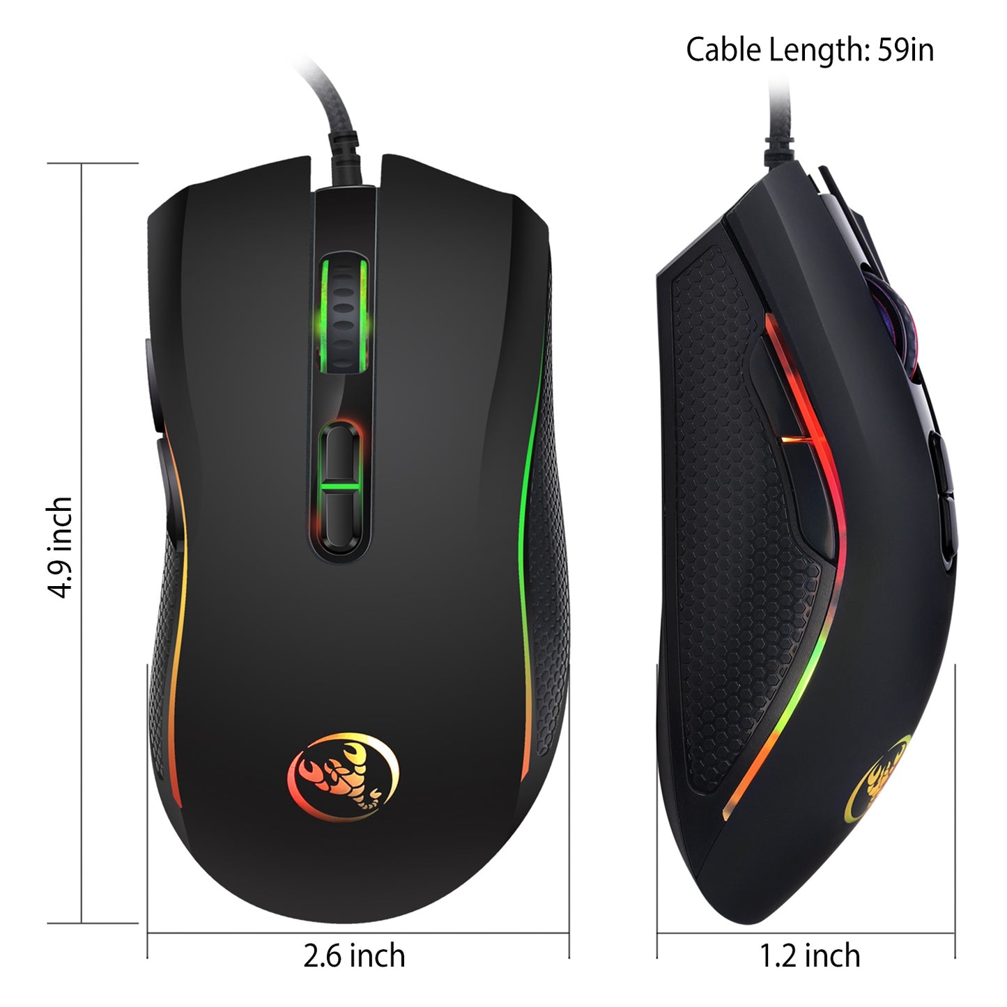 Wired Gaming Mouse 7 Keys Ergonomic Optical Mouse with 7 Changeable Colors 4 Adjustable DPI Levels up to 3200 for Computer Laptop