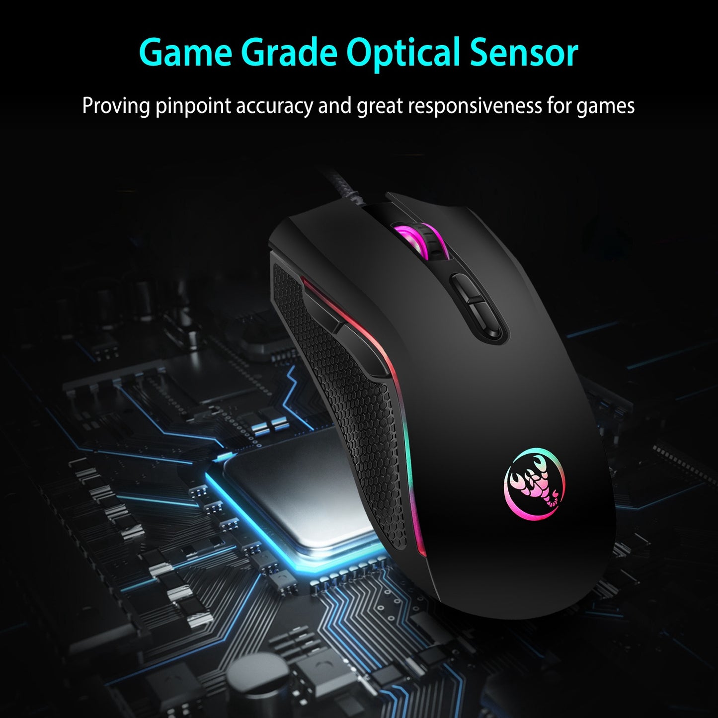 Wired Gaming Mouse 7 Keys Ergonomic Optical Mouse with 7 Changeable Colors 4 Adjustable DPI Levels up to 3200 for Computer Laptop