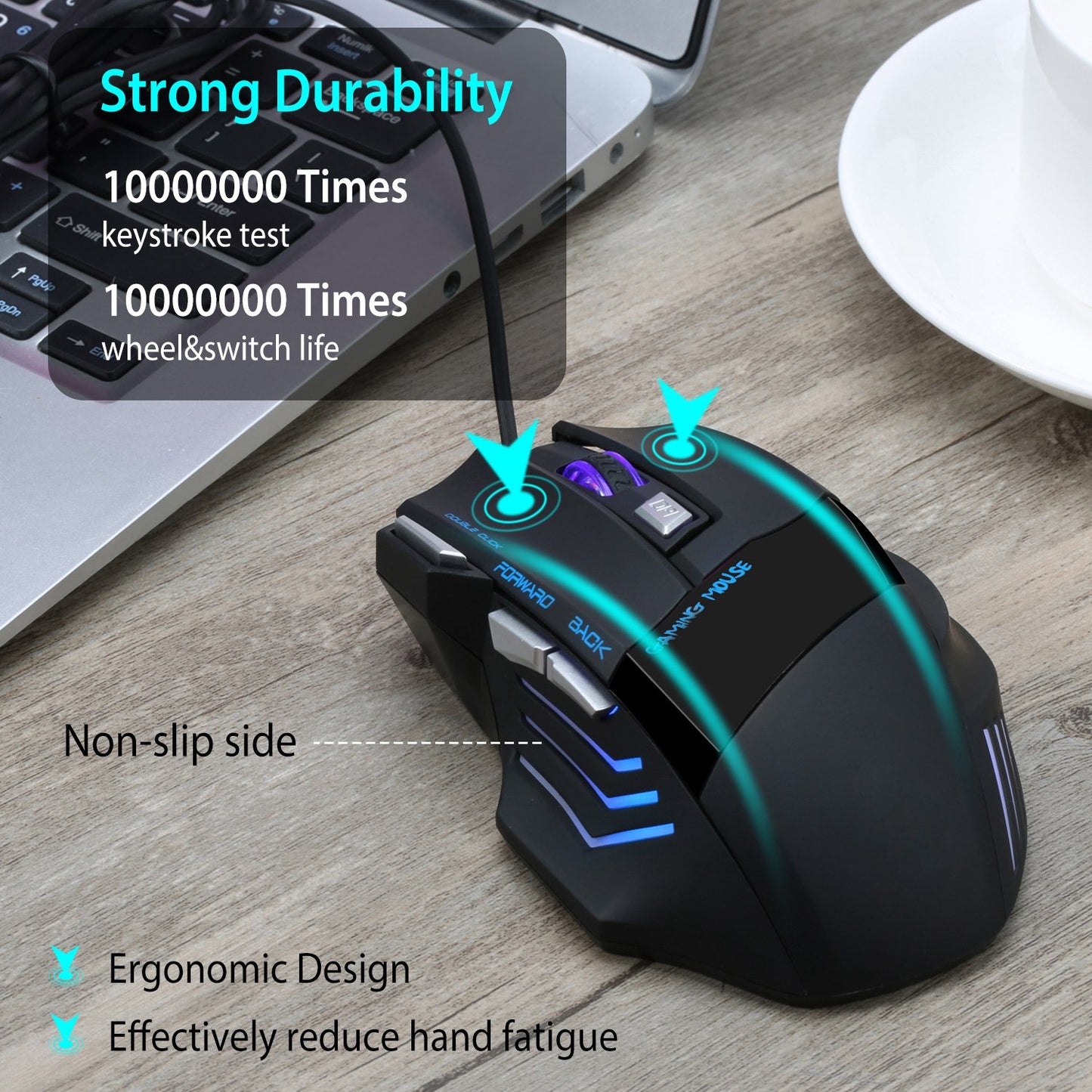Wired Gaming Mouse 7 Keys Ergonomic Optical Mouse w/ 7 Changeable Colors 5 Adjustable DPI Levels up to 5500 for Computer Laptop