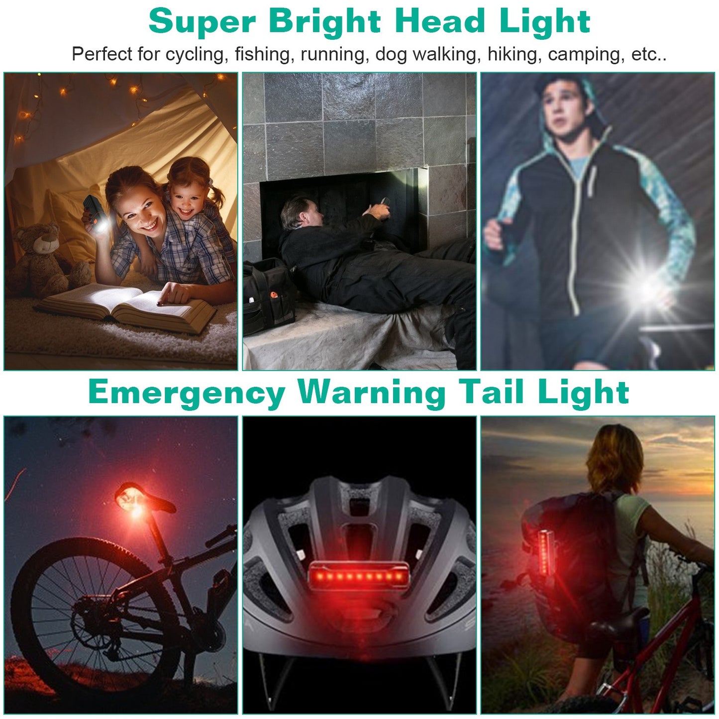 Super Bright Bike Light Set USB Rechargeable Headlight Taillight Set Waterproof LED Bicycle Front and Rear Lights for Night Riding Cycling
