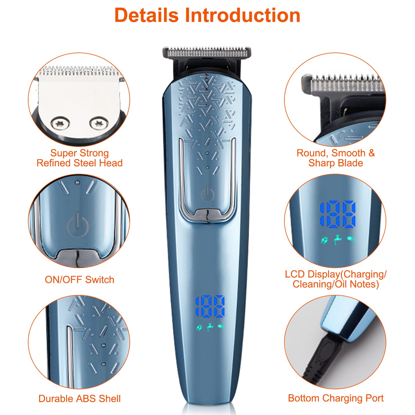 5-In-1 Men’s Beard Trimmer Cordless Hair Clipper Electric Waterproof Shaver Grooming Kit w/ LED Display for Nose Ear Facial Hair