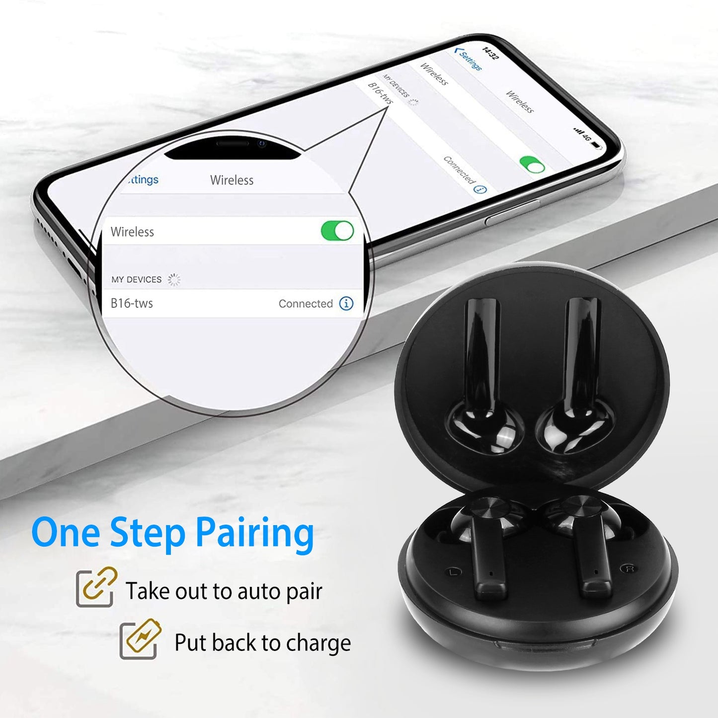5.0 TWS Wireless Earbuds Touch Control Headphone in-Ear Earphone Headset w/ Charging Case Built-in Mic