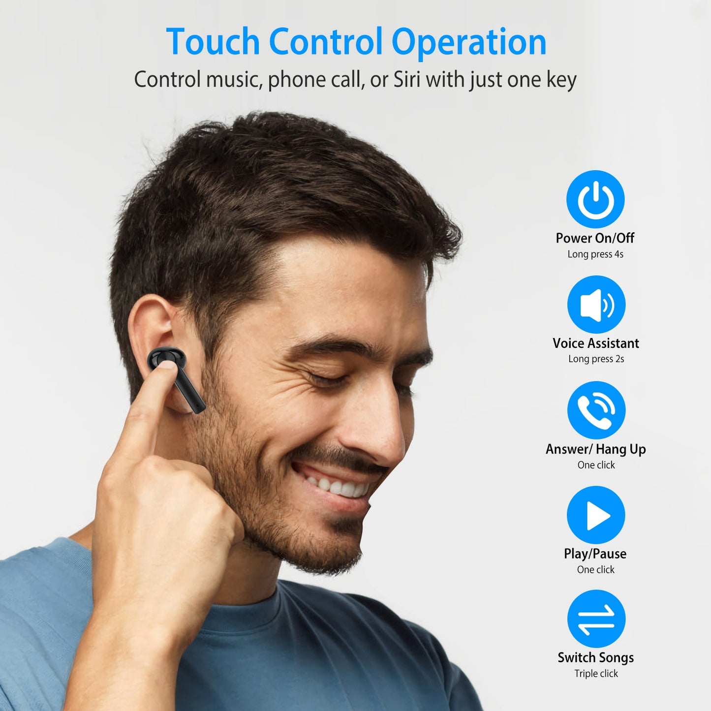 5.0 TWS Wireless Earbuds Touch Control Headphone in-Ear Earphone Headset w/ Charging Case Built-in Mic