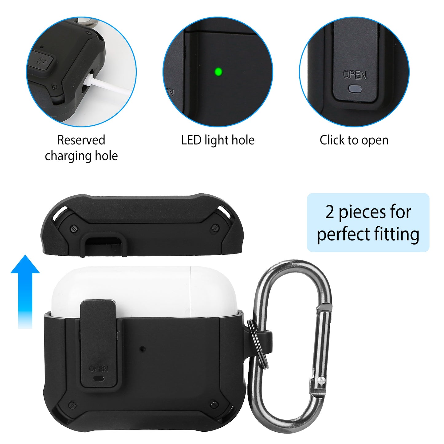 Protective Case Cover Fit for Airpod 3 Hard Shell Shockproof Cover Case w/ Carabiner