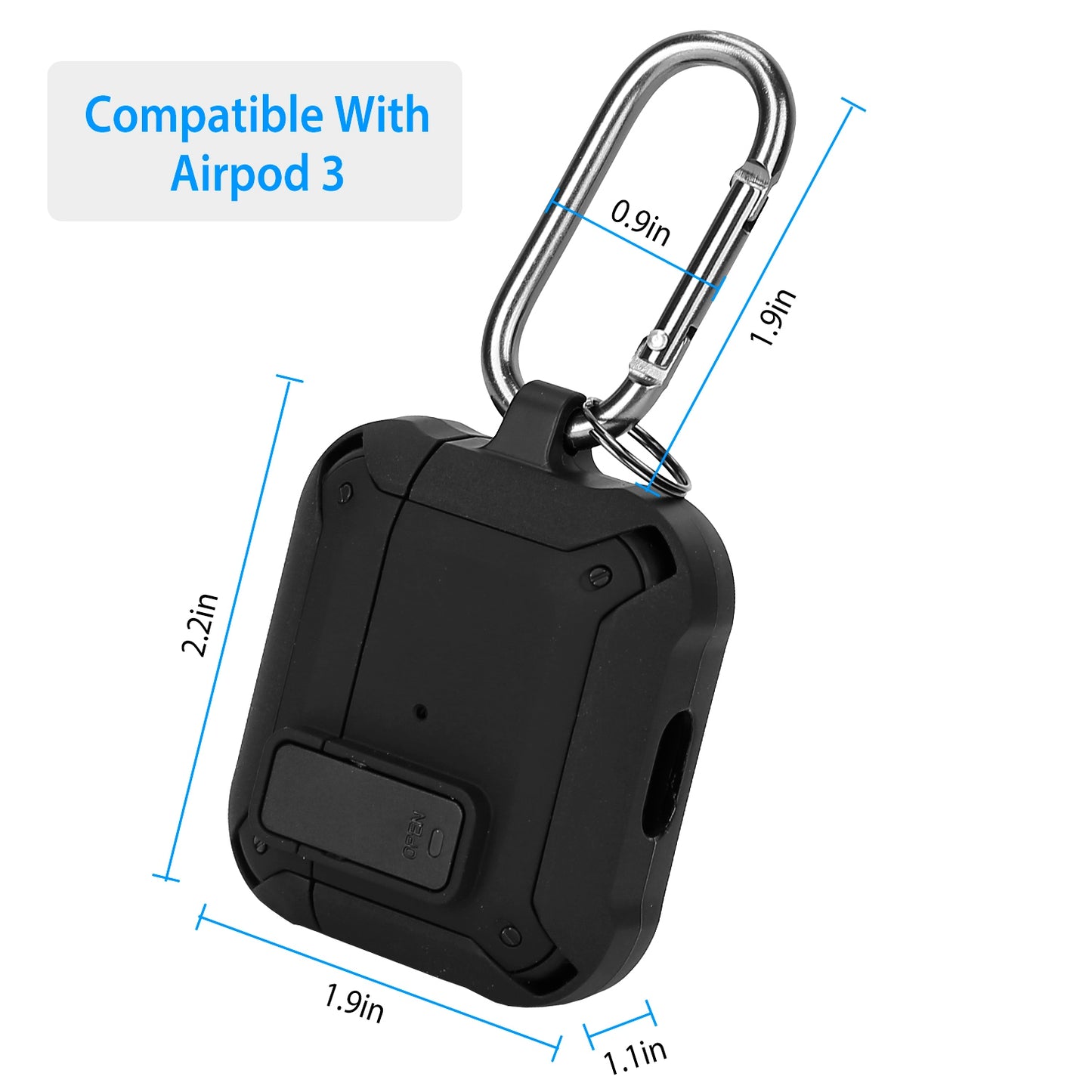 Protective Case Cover Fit for Airpod 3 Hard Shell Shockproof Cover Case w/ Carabiner