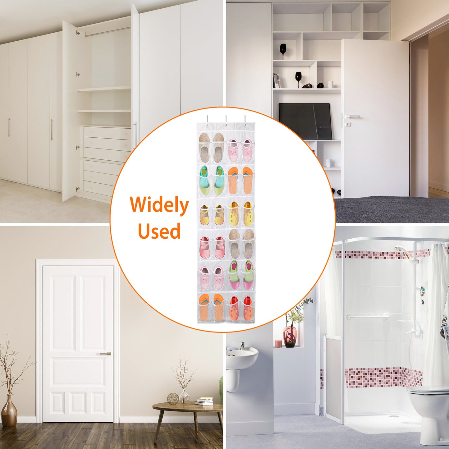 Over the Door Shoes Rack 24-Pocket Crystal Clear Organizer 6-Layer Hanging Storage Shelf for Shoes Slippers Small Toys Closet Cabinet