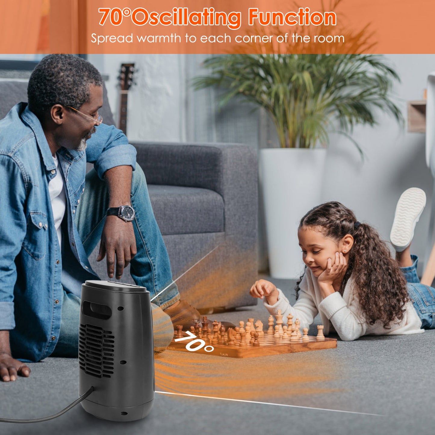 1500W 70° Oscillating Portable Electric Space Heater Personal Fan w/ Tip Over and Overheat Protection Ceramic Heater for Bedroom Office Desk