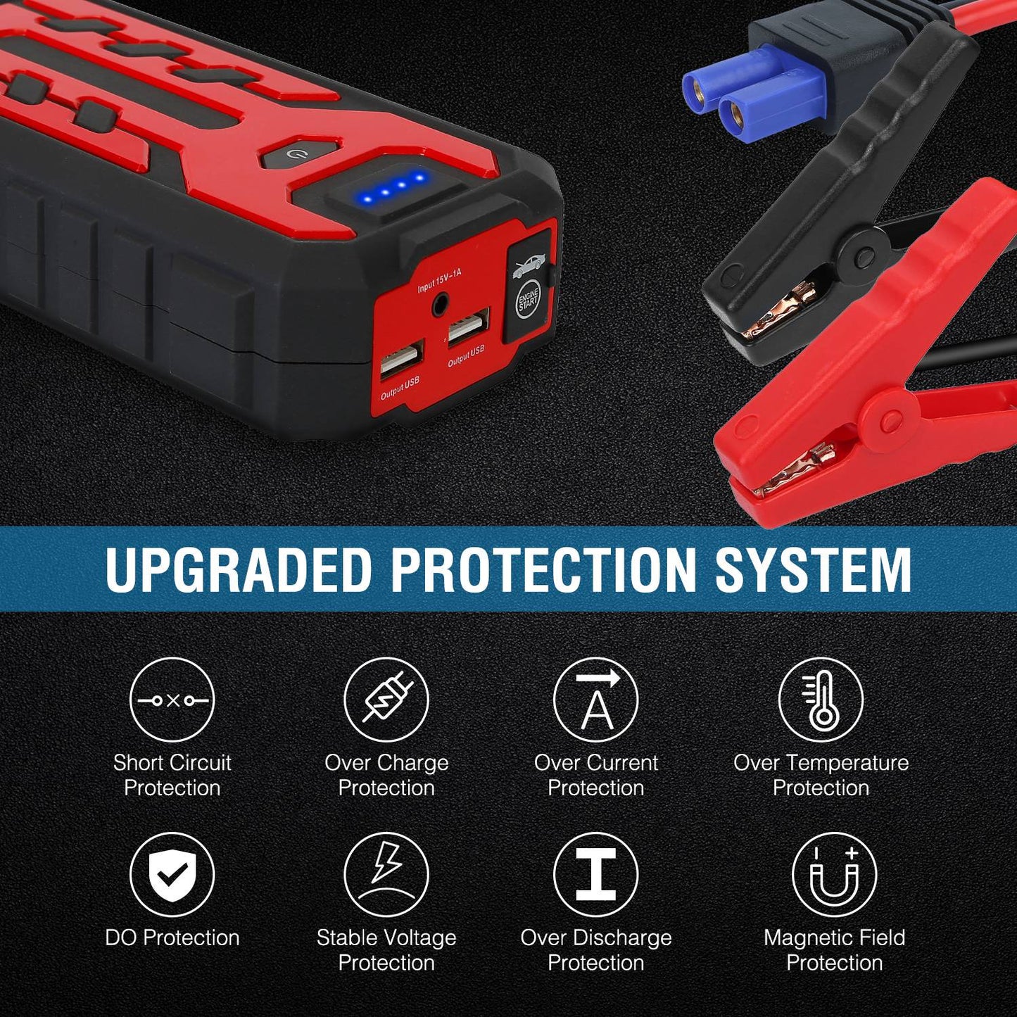 Car Jump Starter Booster 800A Peak 28000mAh Battery Charger Power Bank w/ 4 Modes LED Flashlight for Up to 6.0L Gas or 4.0L Diesel Engine