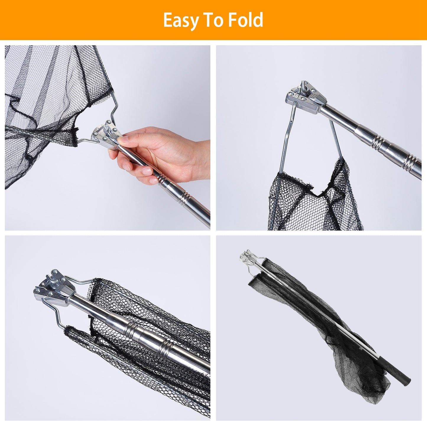 Foldable Fish Landing Net Collapsible Handle Fishing Net with 38.6in-67in Aluminum Alloy Telescopic Pole for Kayak Fly Catfish Bass Crab