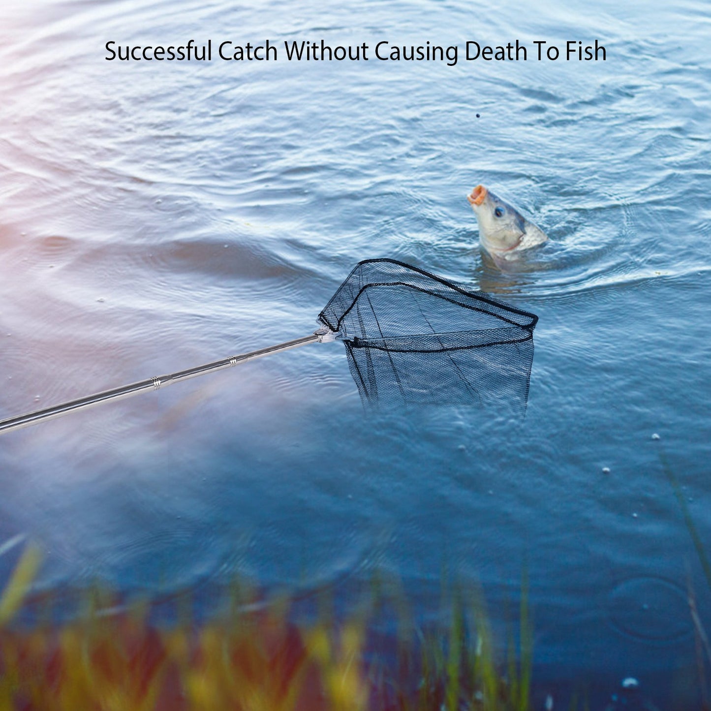 Foldable Fish Landing Net Collapsible Handle Fishing Net with 38.6in-67in Aluminum Alloy Telescopic Pole for Kayak Fly Catfish Bass Crab