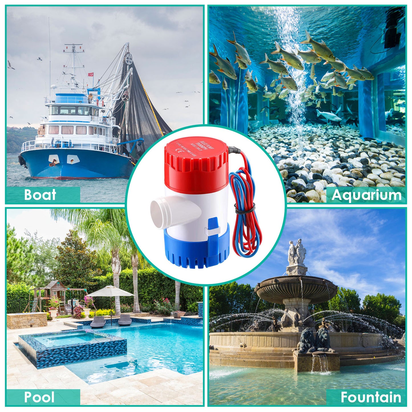 Bilge Pump For Boats 12V 1100GPH Submersible Marine Boat Bilge Non-Automatic Electric Water Pump For Ponds Pools Spas Silent Boat Caravan RV