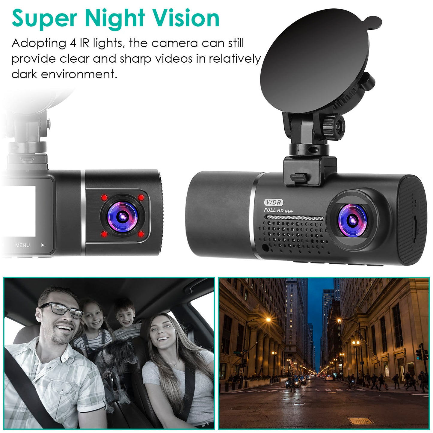 Dual Lens Car DVR Dash Cam Video Recorder 1080P Front Inside Camera G-sensor Motion Detection Night Vision Driving Vehicle Recorder