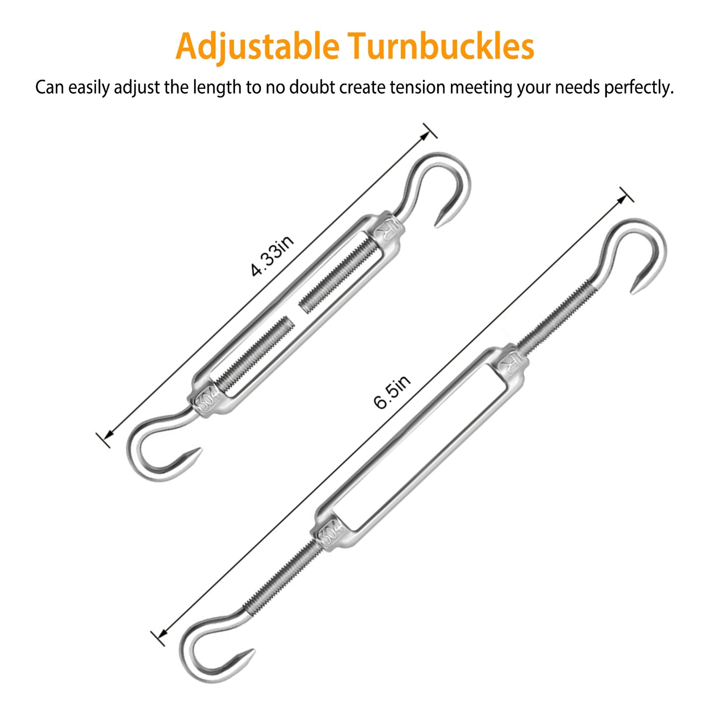 Sun Shade Sail Hardware Kit Stainless Steel Canopy Installation Kit Fixing Accessory for Rectangular Square Shade Sail Installation