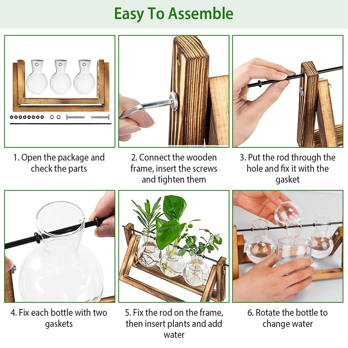 Desktop Glass Planter Bulb Plant Terrarium with Wooden Stand Air Planter Glass Vase Metal Swivel Plant Propagation Station for Hydroponics