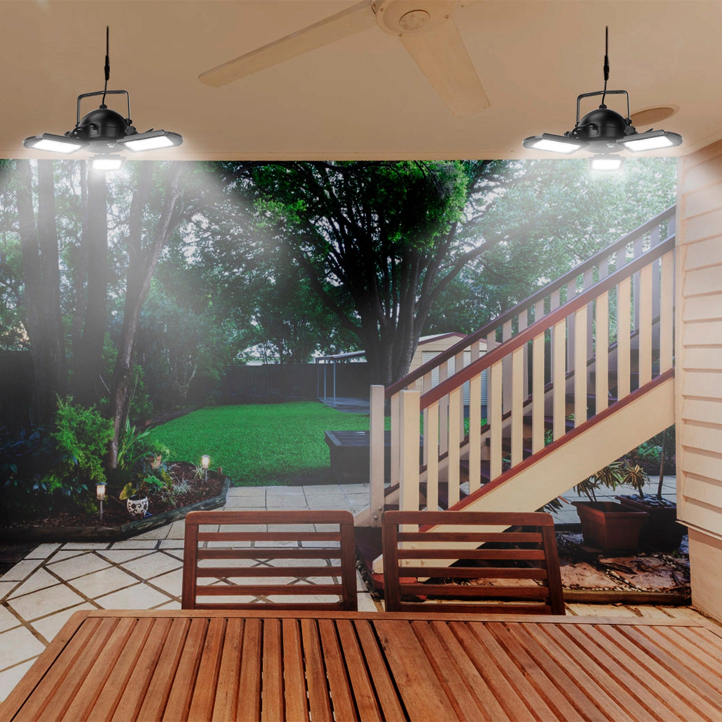 Solar Pendant Lights IP65 Waterproof Shed Light 120° Adjustable Garage Light with 3 Timing Modes 4 Brightness Levels Remote Control