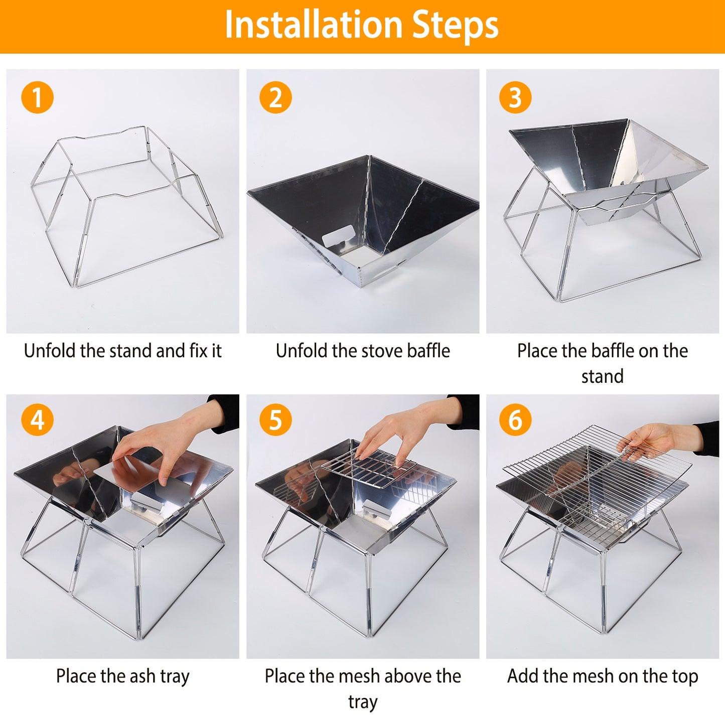 Foldable BBQ Grill Charcoal Barbecue Stove Portable Stainless Steel Campfire Stove Pit Wood Burner with Storage Bag for Camping Picnic