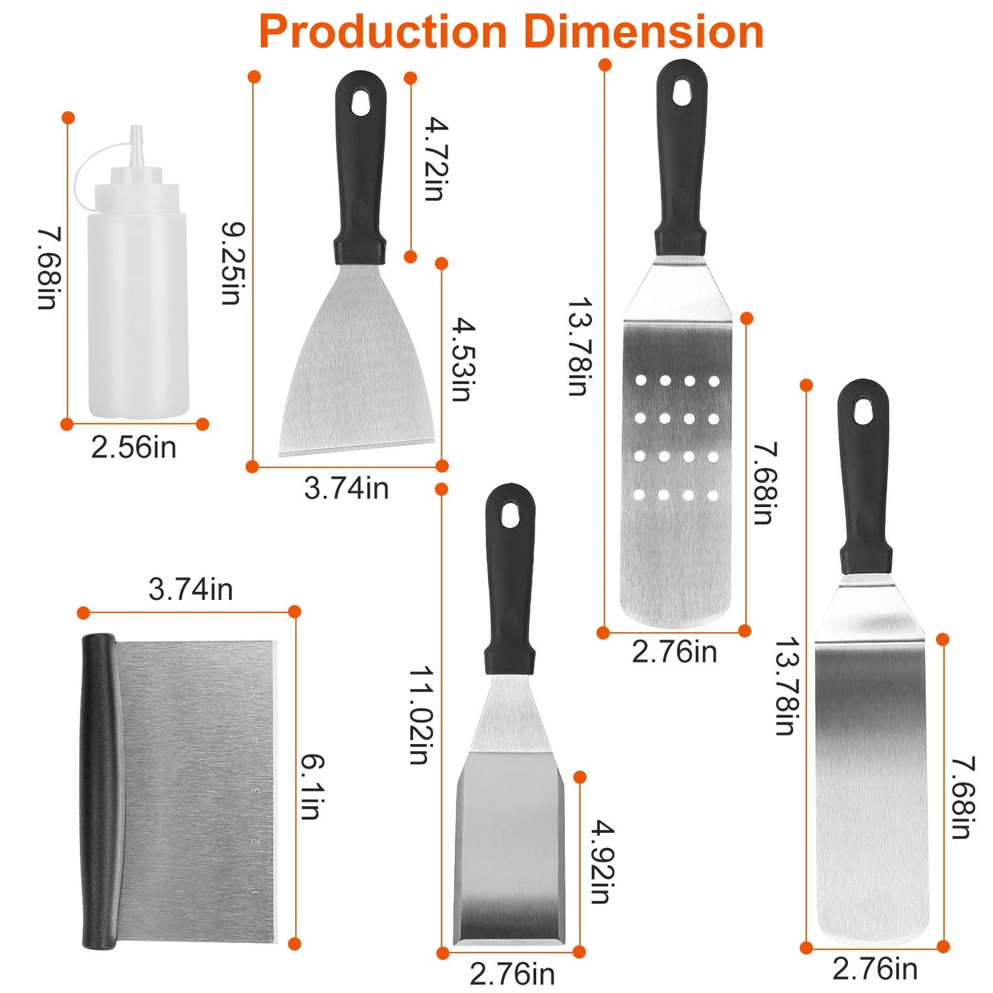 7Pcs Griddle Accessories Kit Stainless Steel BBQ Grilling Utensil Tools Outdoor Barbecue Griddle Spatulas Set for Backyard Party Tailgating