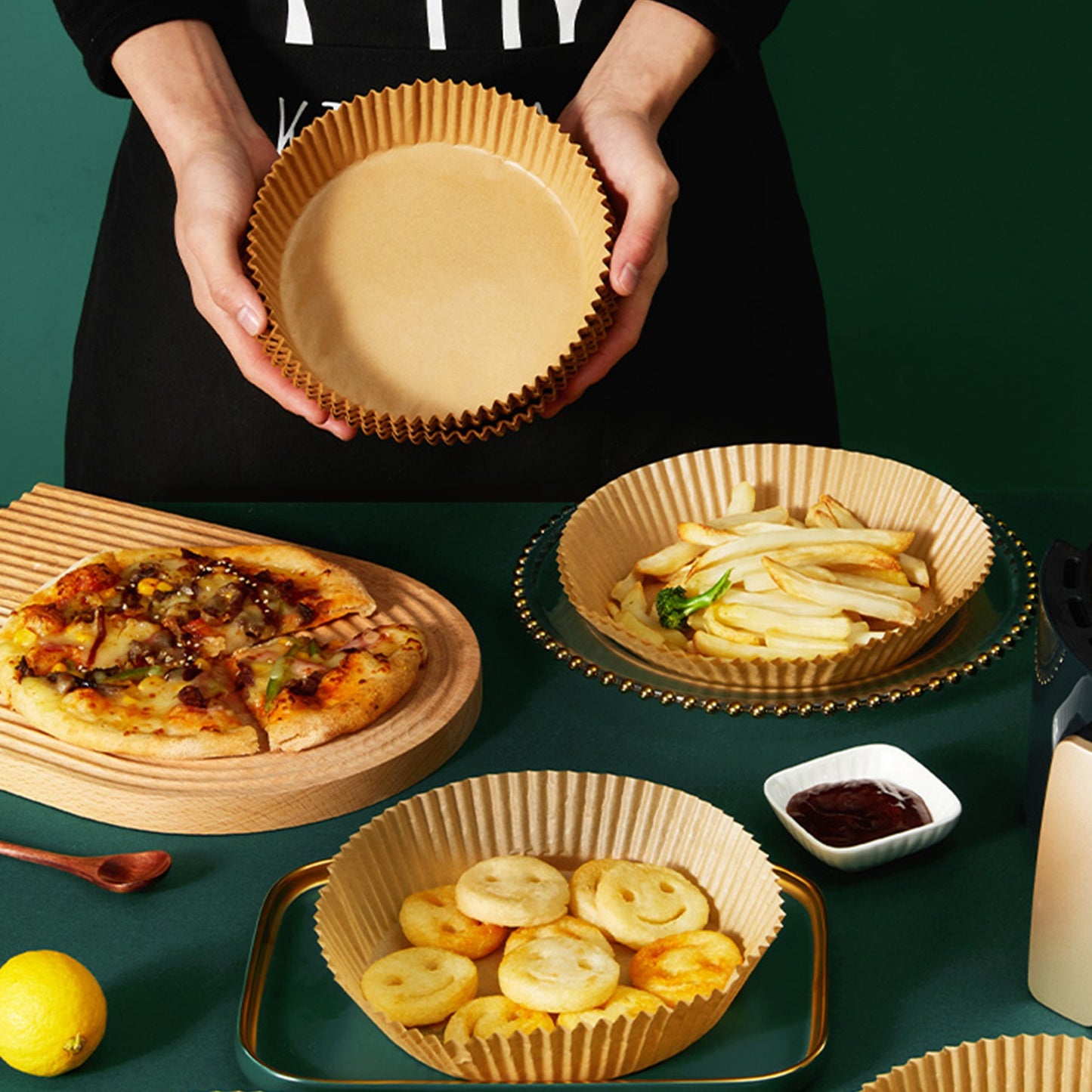 50Pcs Disposable Air Fryer Paper Liner Waterproof Non-Stick Oil-proof Parchment Paper Cooking Baking Paper φ6.29in