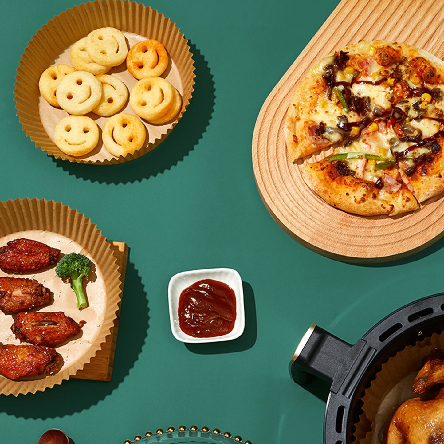 50Pcs Disposable Air Fryer Paper Liner Waterproof Non-Stick Oil-proof Parchment Paper Cooking Baking Paper φ6.29in