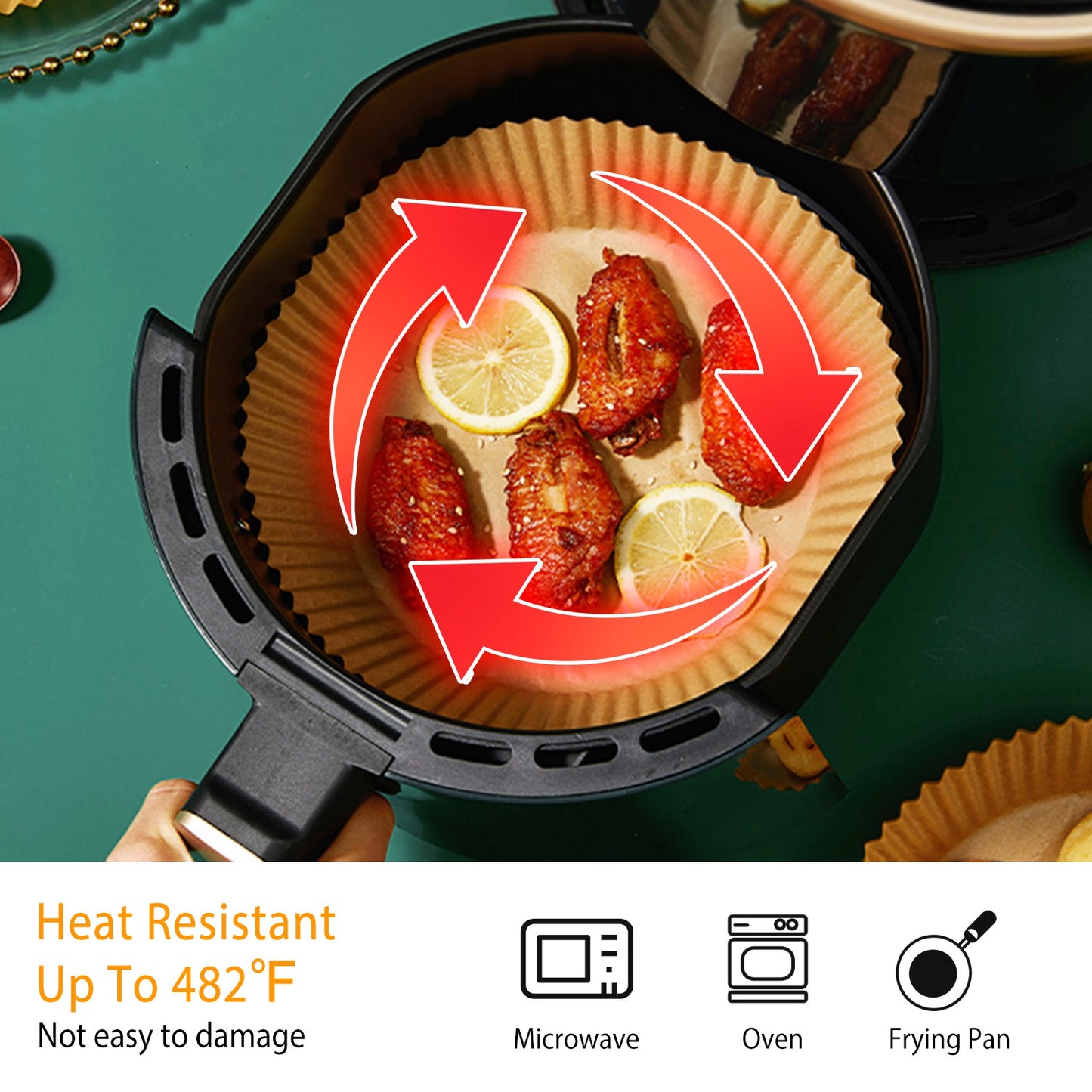 50Pcs Disposable Air Fryer Paper Liner Waterproof Non-Stick Oil-proof Parchment Paper Cooking Baking Paper φ6.29in