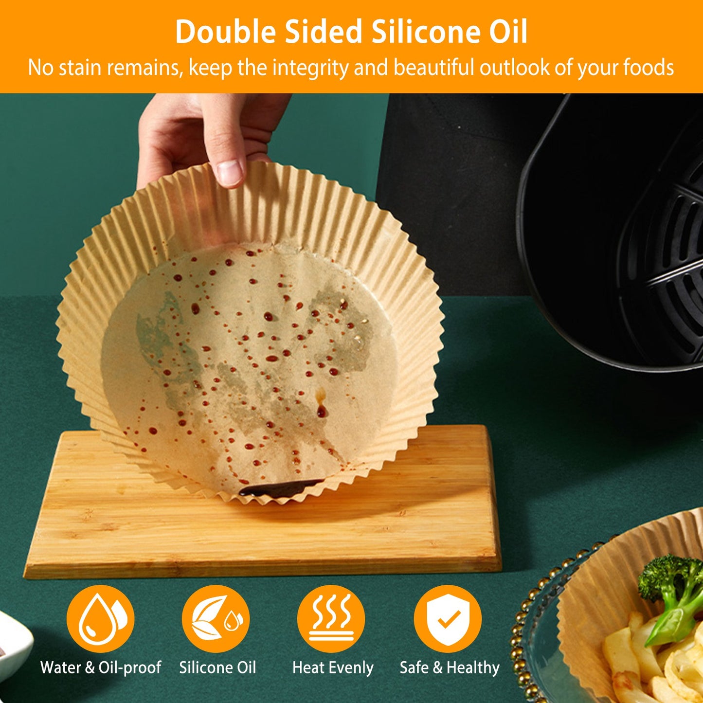 50Pcs Disposable Air Fryer Paper Liner Waterproof Non-Stick Oil-proof Parchment Paper Cooking Baking Paper φ6.29in