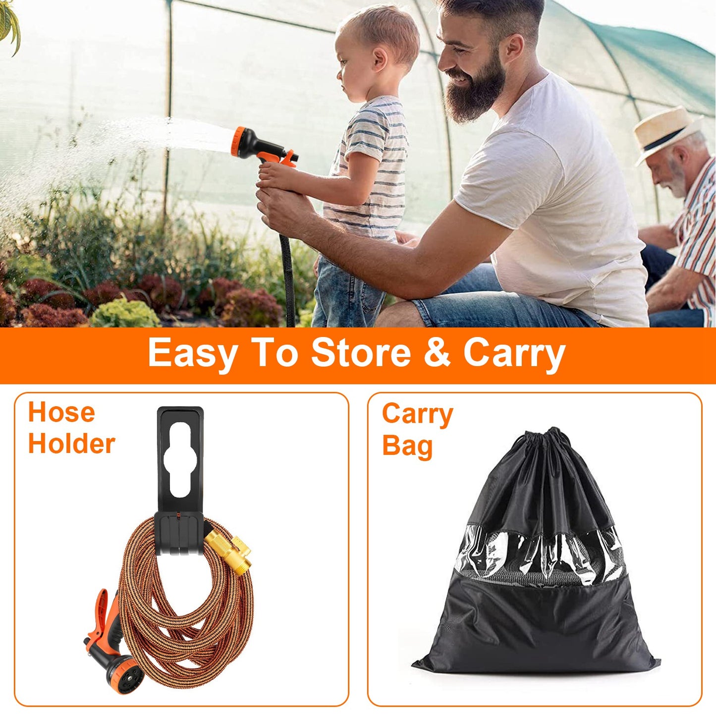50FT/75FT/100FT Garden Hose Garden Watering Kit with Spray Nozzle Carry Bag Expandable Water Hose for Gardening Pet Bathing Ground Cleaning Car Wahing