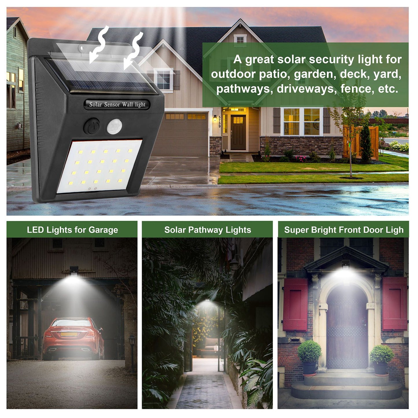 Solar Light 20 LEDs Outdoor PIR Motion Sensor Lights IP65 Waterproof 120 Degree Sensing