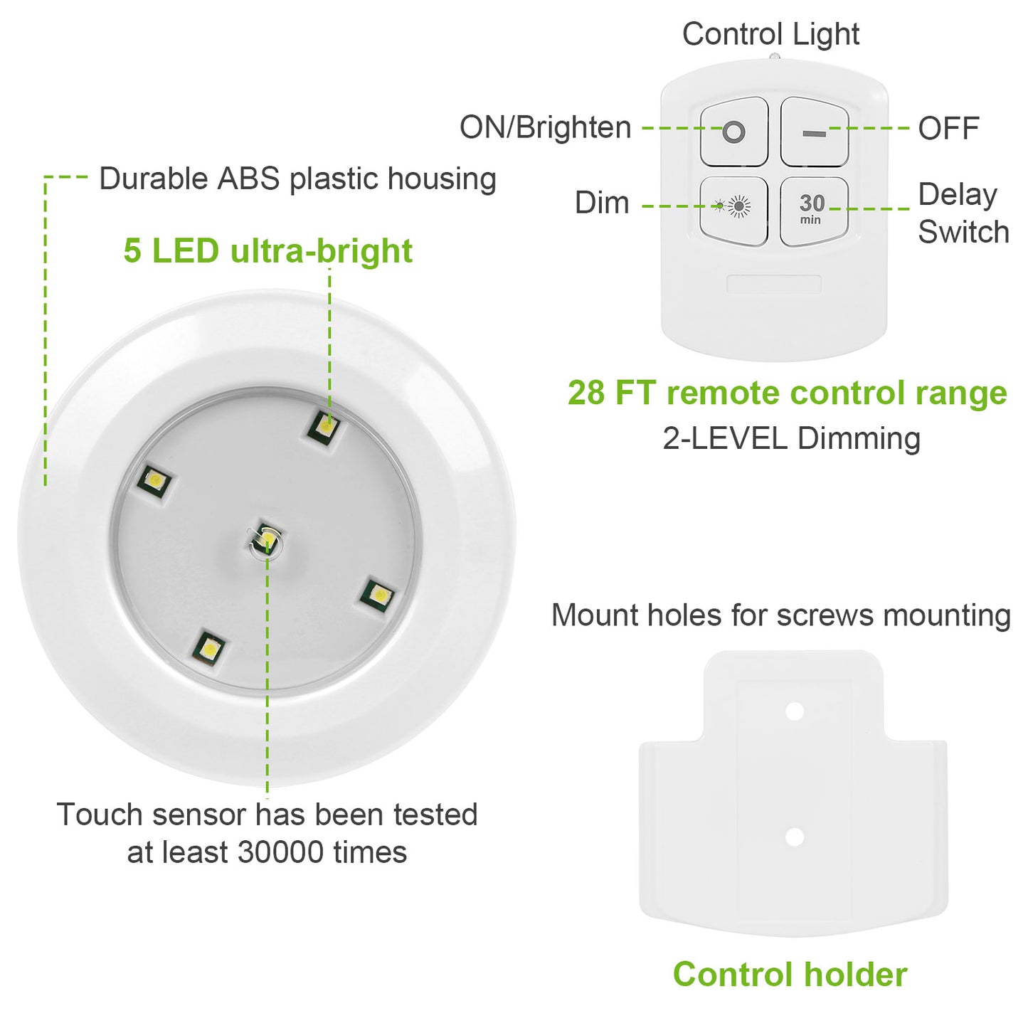 3Pcs LED Night Light Cordless Battery-Powered Closet Lamp Dimmable