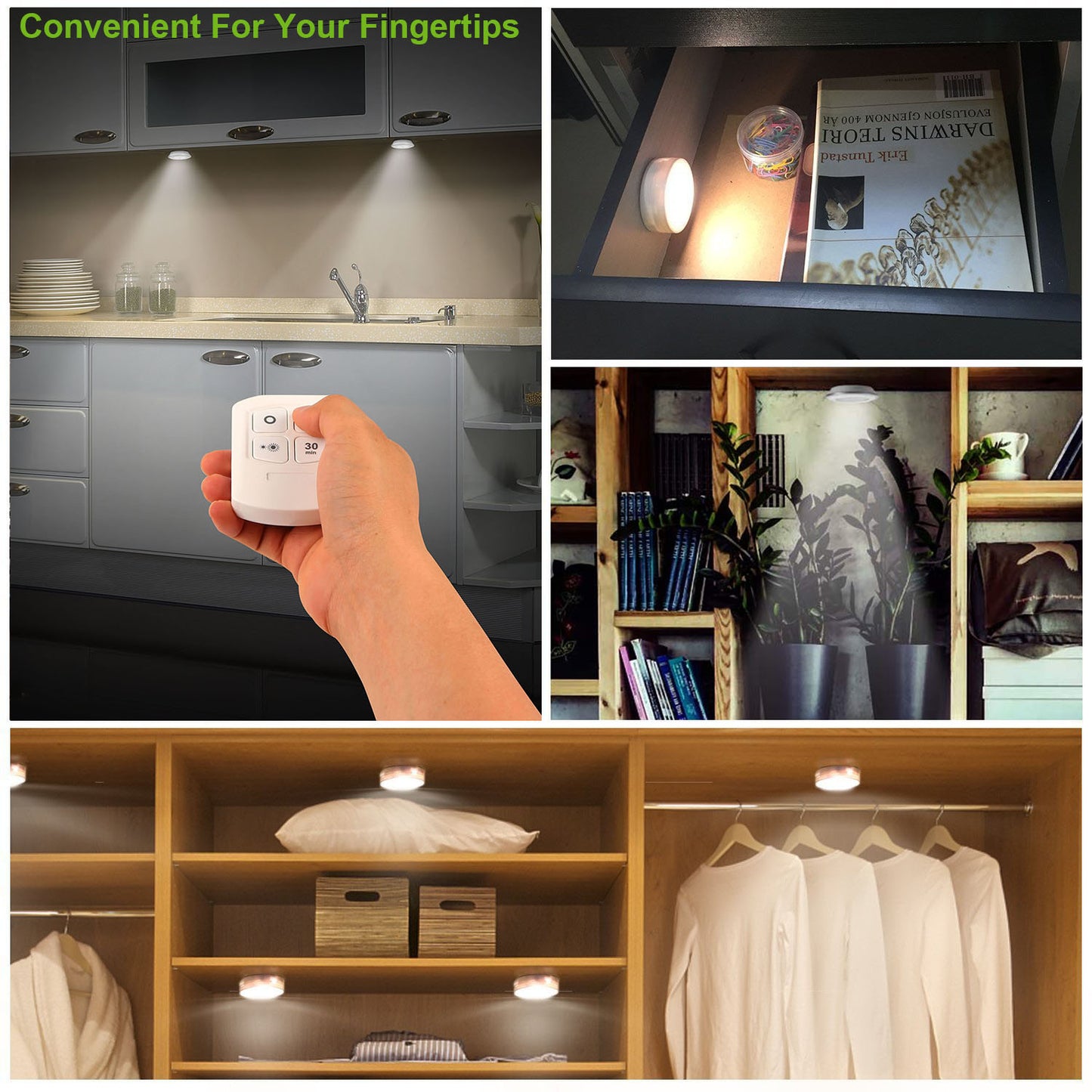 3Pcs LED Night Light Cordless Battery-Powered Closet Lamp Dimmable