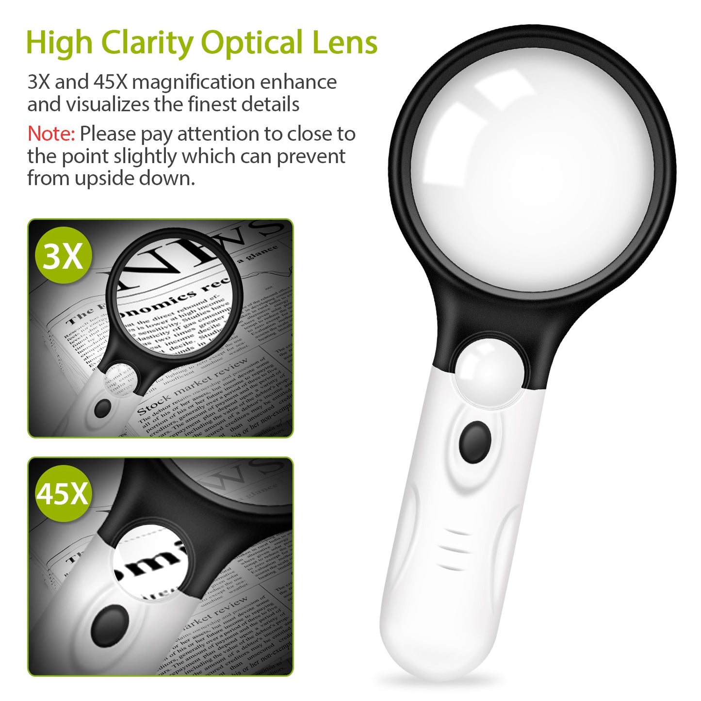 LED Illuminated Magnifying Glass 45X 3X Handheld Magnifie