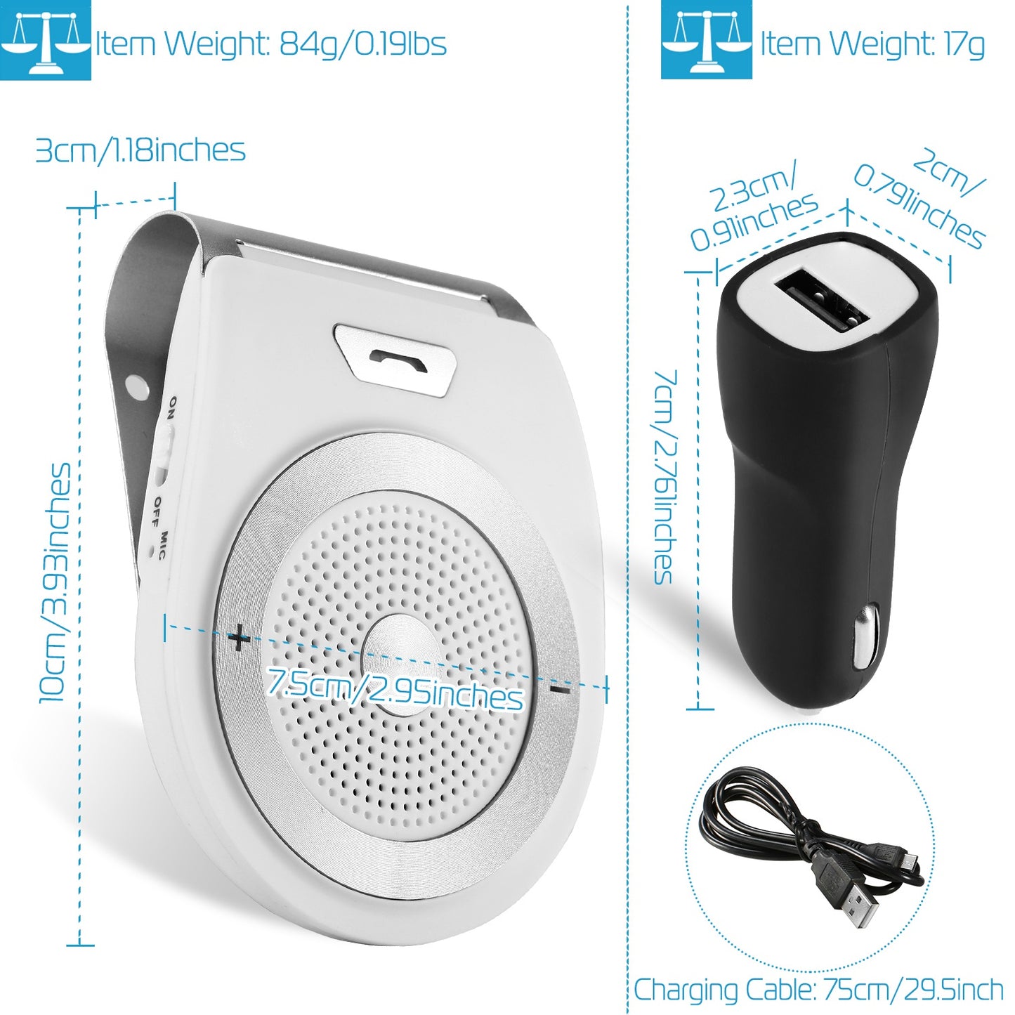 Car Wireless Speakerphone Wireless V4.1 In-Car Speaker Hands-free Calling Music Player