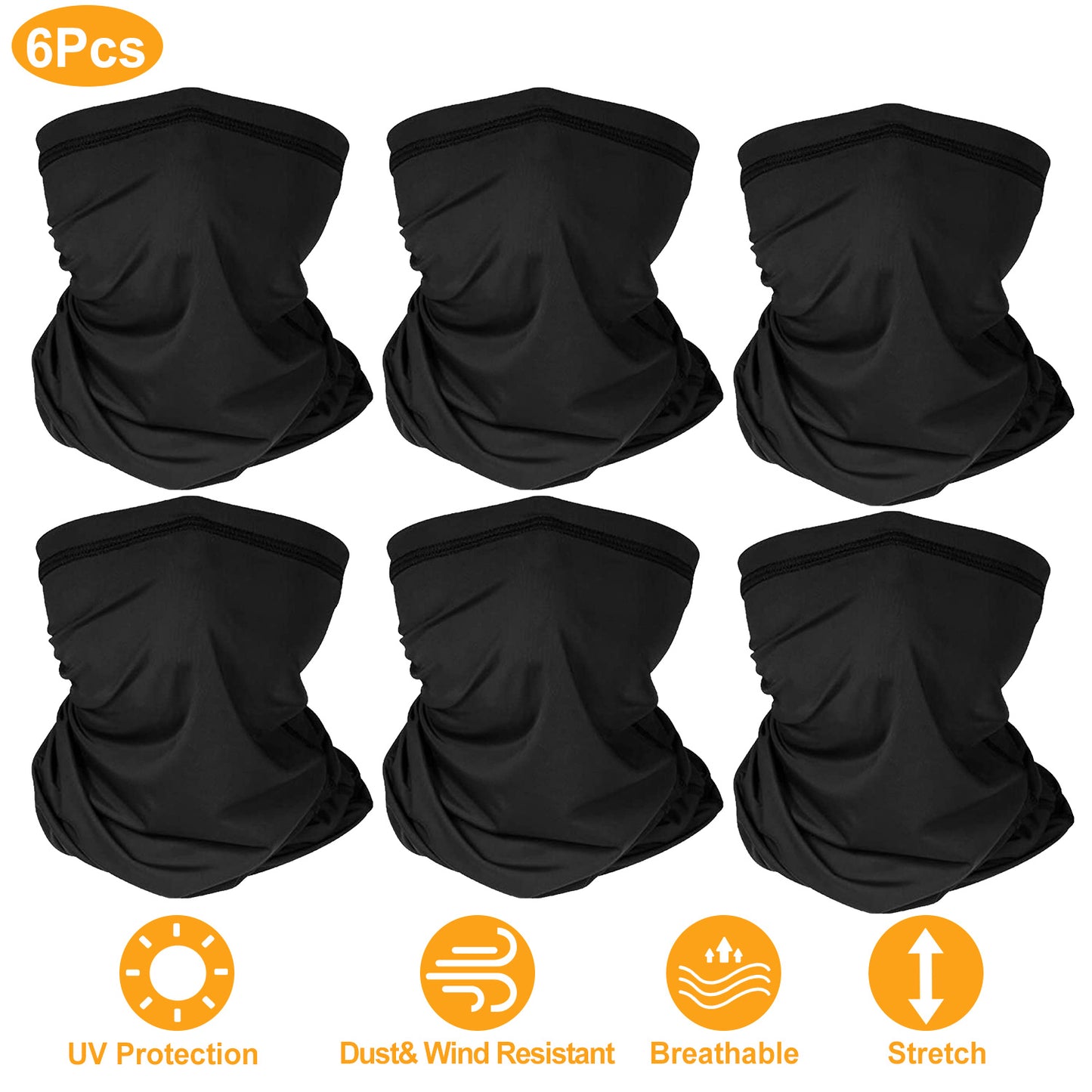 6Pcs Summer Neck Gaiter UV Sunscreen Protection Face Mask Scarf Breathable Cooling Shield Coverings For Cycling Hiking Fishing Running Motor