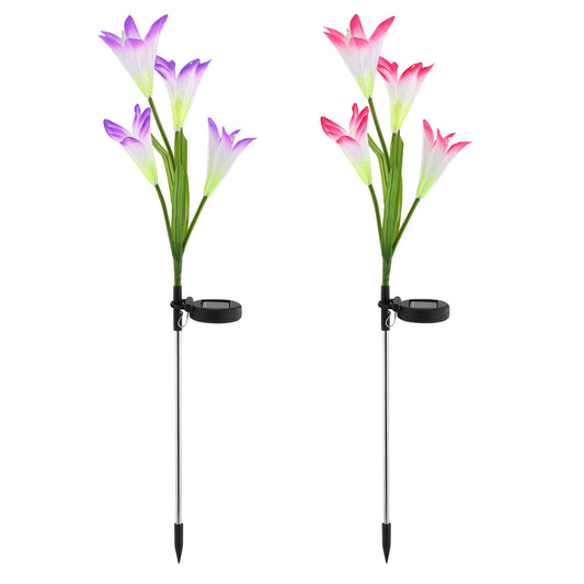 2Pcs Solar Garden Lights Outdoor Lily Flower LED Light 7-Color Changing IP65 Waterproof Pathway Stake Lights