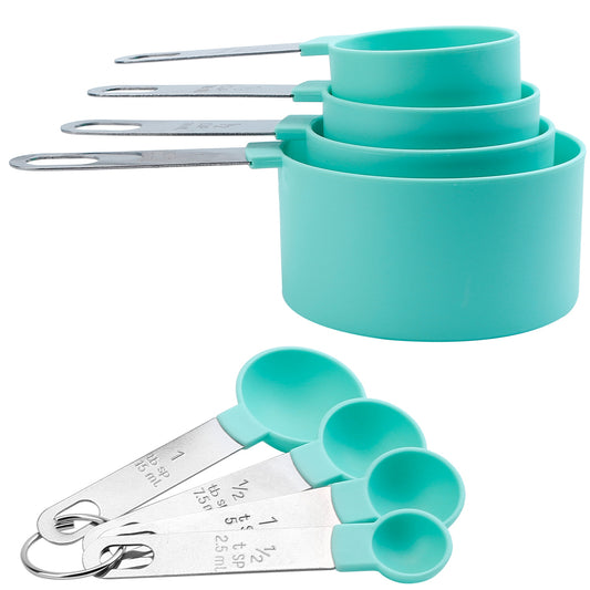 8Pcs Plastic Measuring Spoons Cups Scale Teaspoon Tablespoon Set Kitchen Utensil Tools For Cooking Baking Coffee