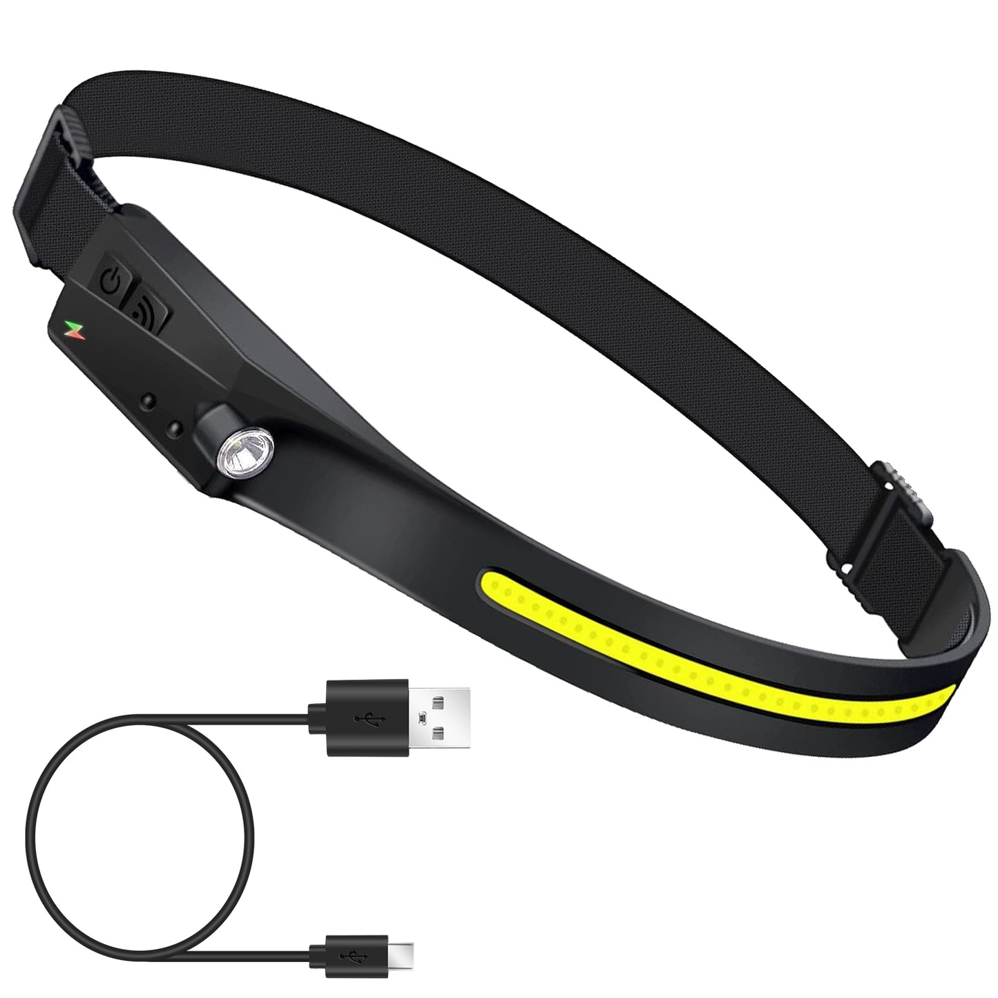 5-Mode LED Headlamp USB Rechargeable IPX4 Waterproof Headlight Hand-Free Fishing LED Strip Light Bar w/ Motion Sensor