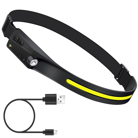 5-Mode LED Headlamp USB Rechargeable IPX4 Waterproof Headlight Hand-Free Fishing LED Strip Light Bar w/ Motion Sensor