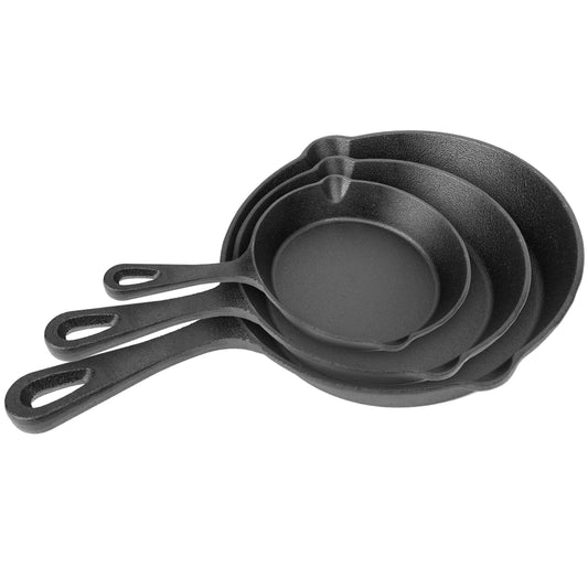 3Pcs Pre-Seasoned Cast Iron Skillet Set 6/8/10in Non-Stick Oven
