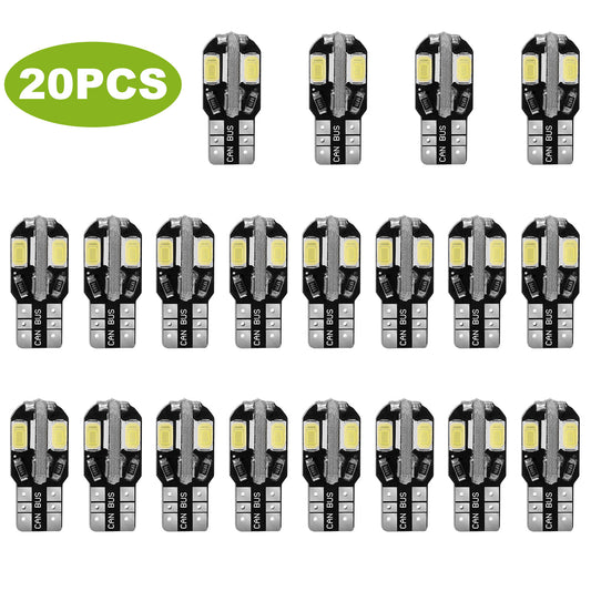 20Pcs T10 SMD5730 LED Light Bulbs 6000K Wedge Light Lamps Dome Map License Plate Car Interior Festoon Lights Kits