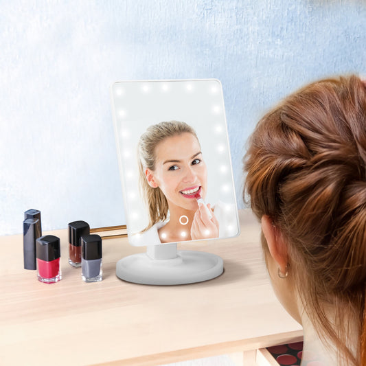 22 LED Lights Rechargeable Cosmetic Mirror 180 Degree Rotation Makeup Mirror